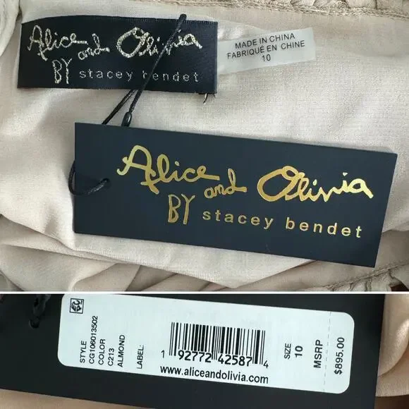 Alice + Olivia Rya Nude Silk Braided Cut Out Sheer Draped Maxi Dress size 10 - Picture 9 of 11